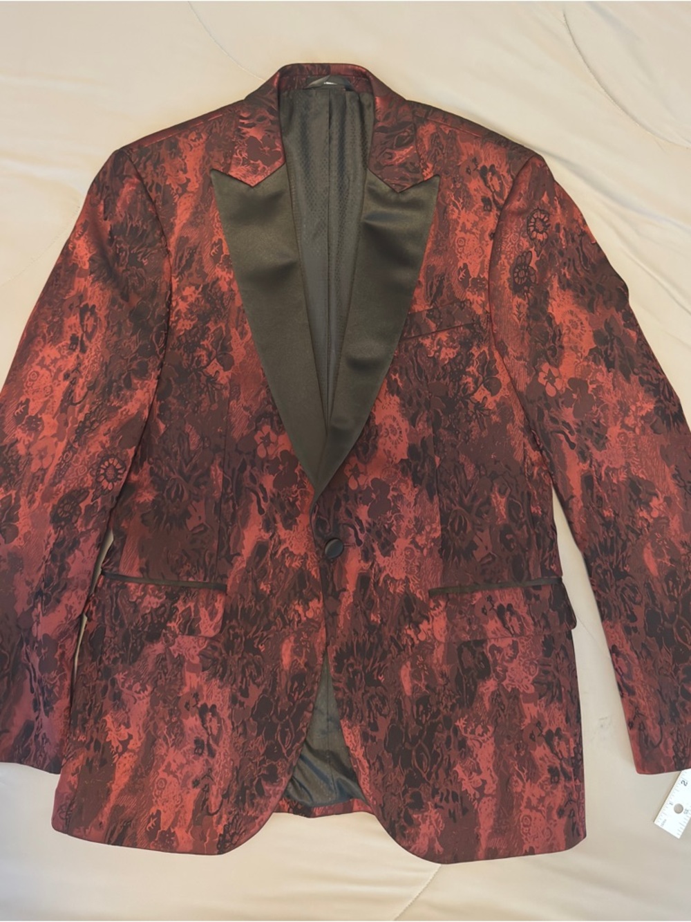 Egara 38R Slim Fit Red Black Floral Tuxedo Jacket Sport Coat